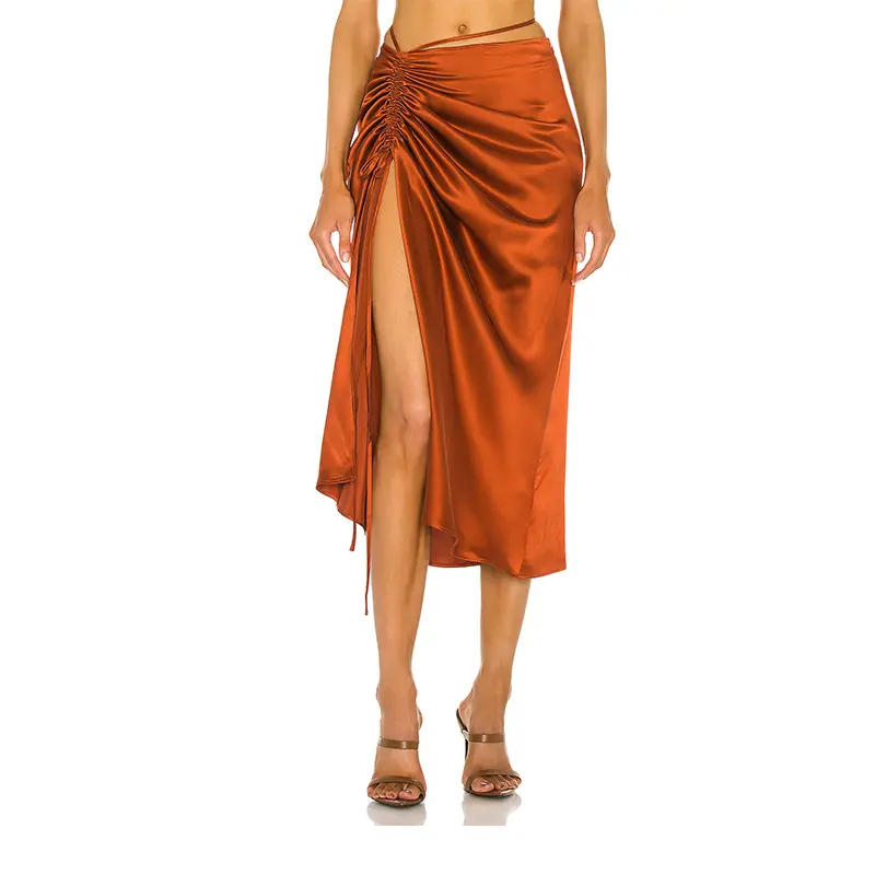 743  Heavy Silk satin Stretch Crinkle Mid high Split Skirts dress