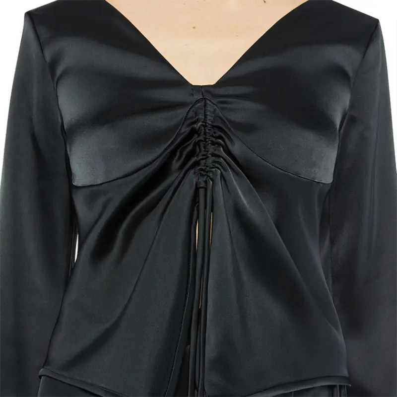 SS2329 Cupro Black V neck tied Crop top and Wrap tied skirts