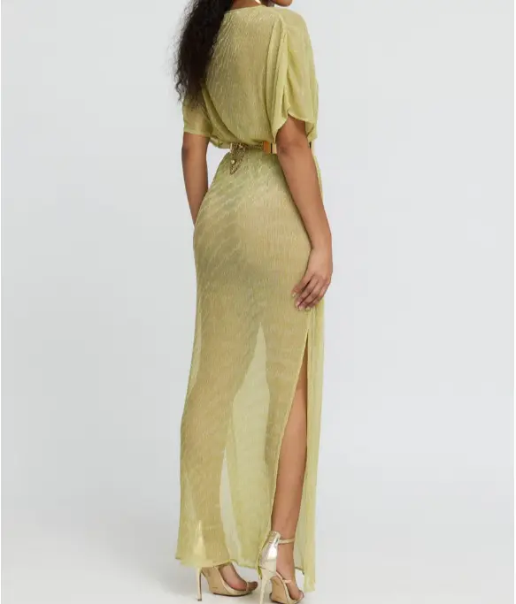 775 SHEER LUREX MAXI DRESS IN CHARTREUSE GREEN
