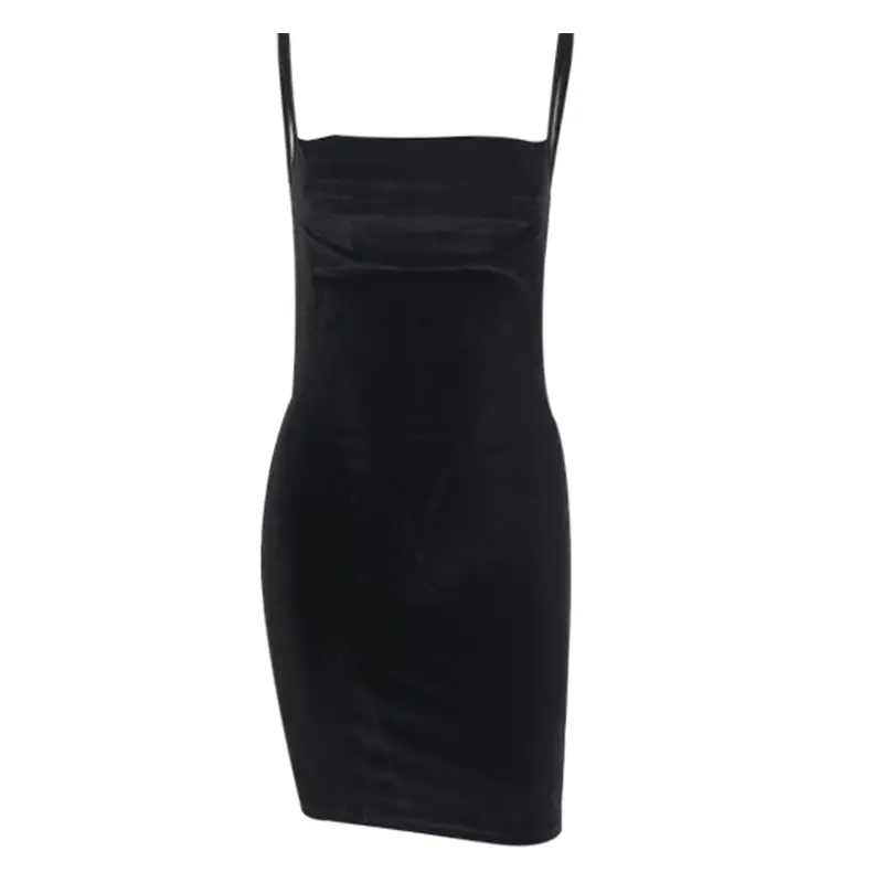 SS2334 Shiny Velvet spandex Straight One Neck Slip mini dress (4)