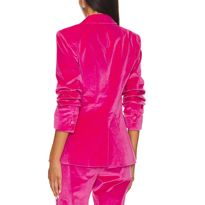 SS230719 Velvet Scrunched Blazer Pink Slim jacket