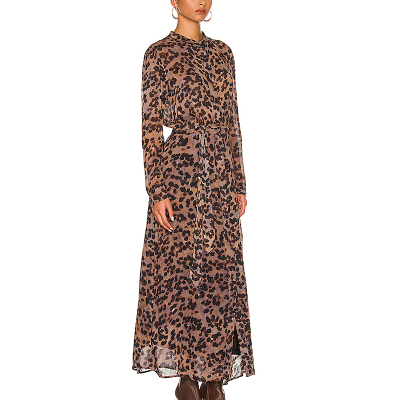 SS2386 Viscose Voile Stand Neck long Sleeve Shirted long dress