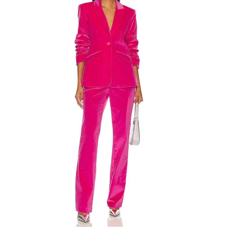 SS230719 Velvet Scrunched Blazer Pink Slim jacket