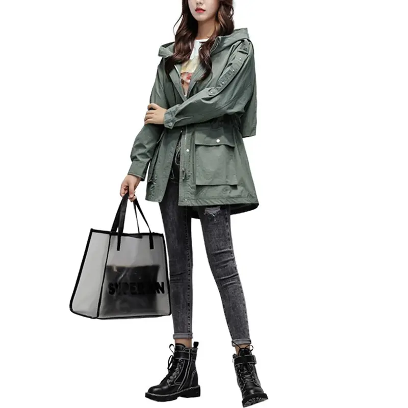 SS23104 Cotton Poplin be washed zipper Coat hoodie Jacket (1)