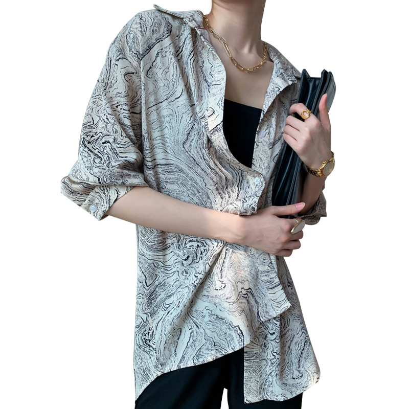 SS2306 Cotton ink digital print long sleeve womens blouse shirts (3)
