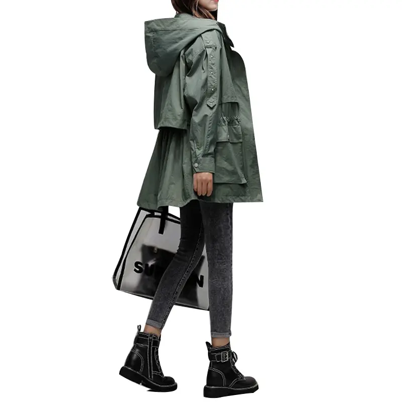 SS23104 Cotton Poplin be washed zipper Coat hoodie Jacket