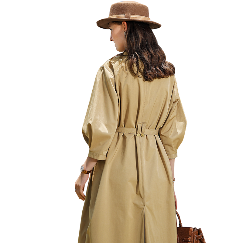 SS23102 Wash Cotton Plain Button up Mid sleeve Back Vent  Tied waist belt Long Coat Jacket