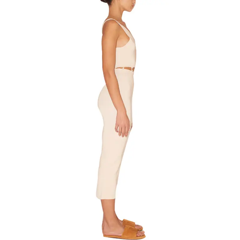 SS2326 Cotton Blend knit drop U V neck Top Vest and Skirt
