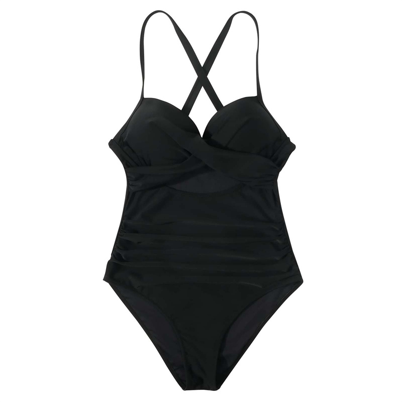 SS230706 Bikini off-shoulder multi-colur large size backless pleated retro one-piece printed swimsuit (3)