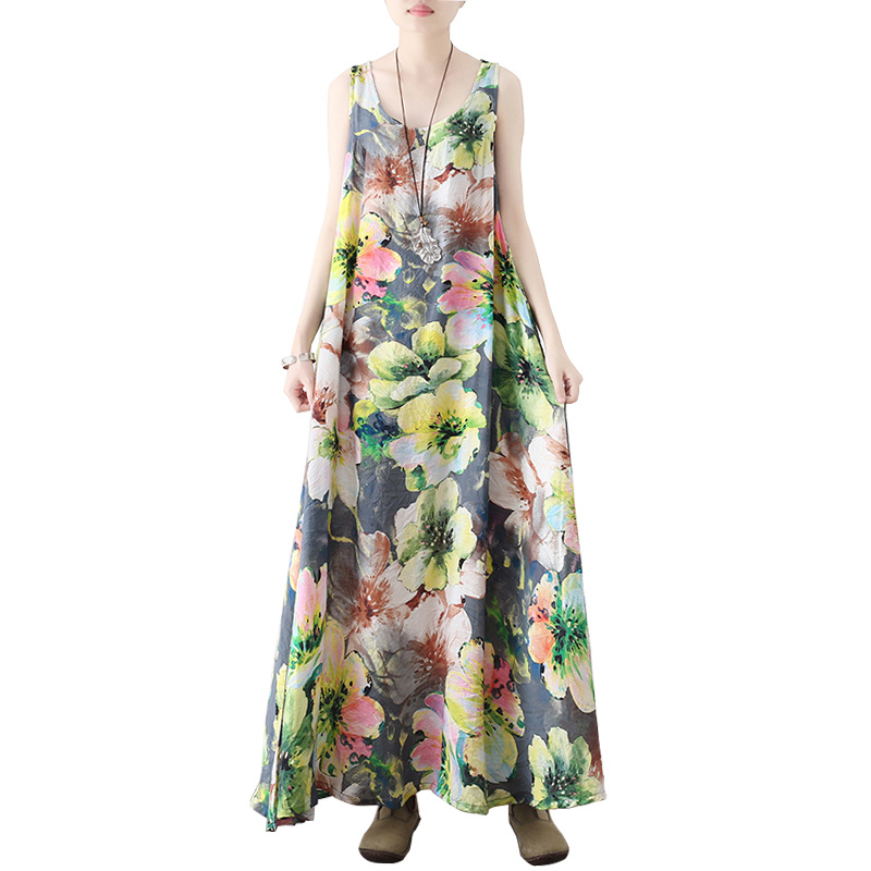 SS2377 Rayon Digital Printed Tank Scoop Neck Long dress (1)
