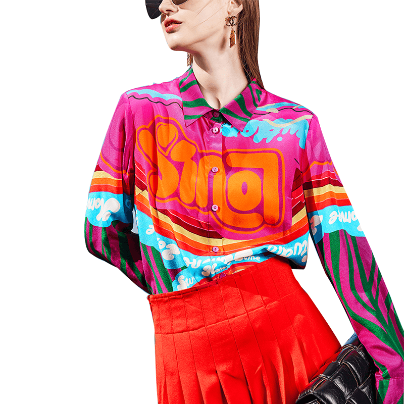 SS23109 Cotton Placement Digital Printed Button Up Long Sleeve Blouse Shirts (1)