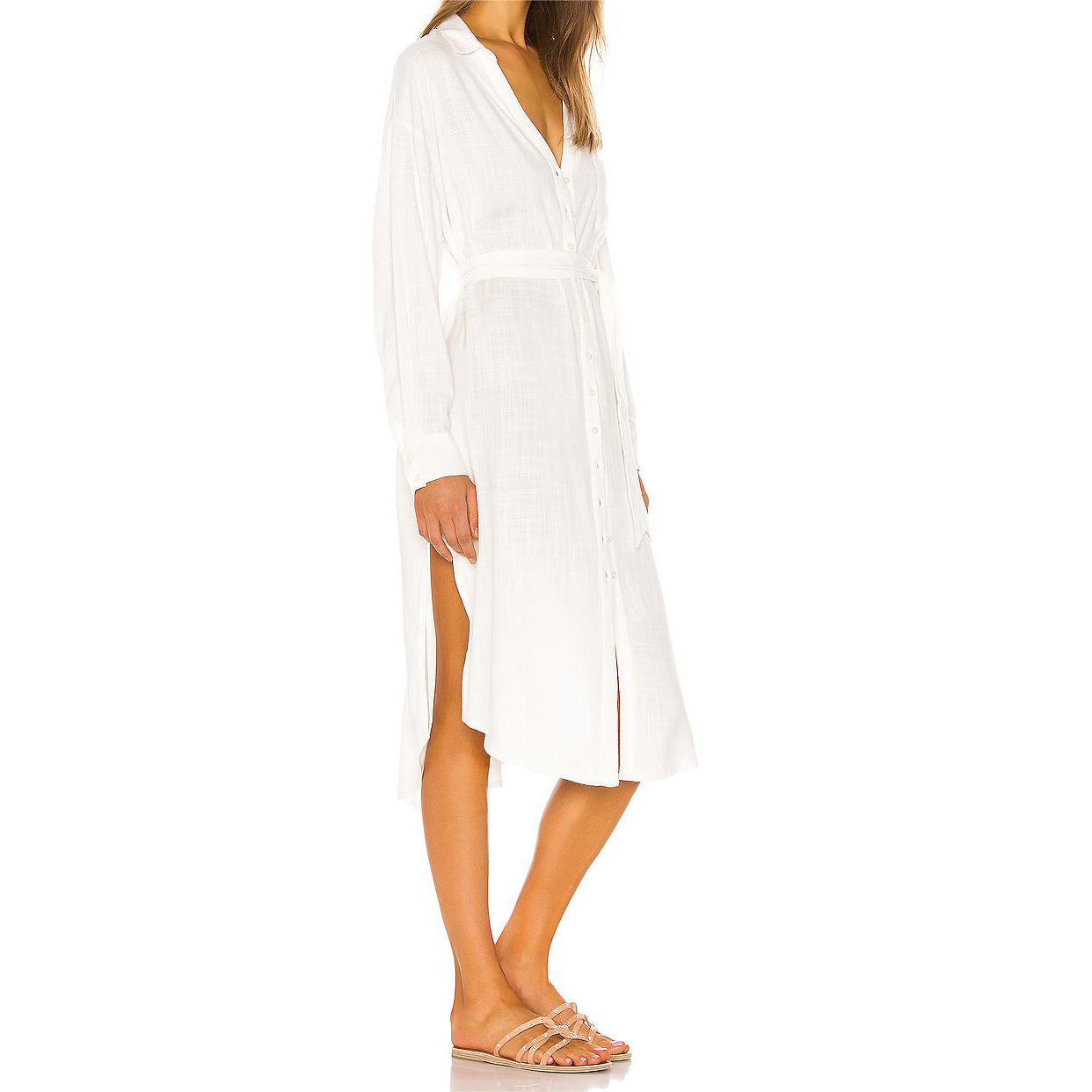 764 Buttoned Shirt With Waist Tie Dress