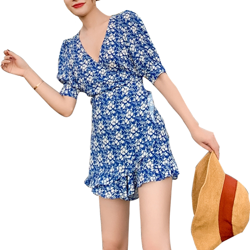 SS23112 Viscose digital Pirnted V neck Shorts Playsuit Jumper (4)