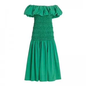 753  Juni Garment Dye  Sea Green off Shoulder Dress