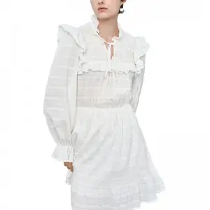 SS2389 Cotton Stripe Jacquard Long Sleeve Frill Neck shorts Playsuit Jumper