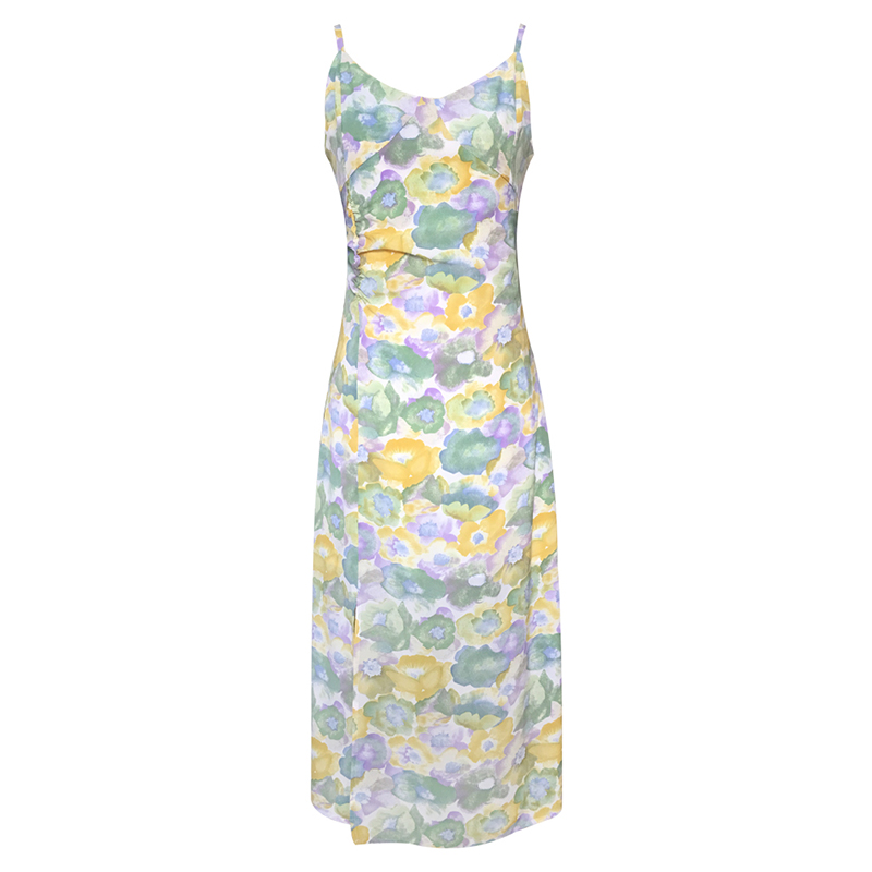 Cotton stretch digital print slip suspenders midi dress (3)
