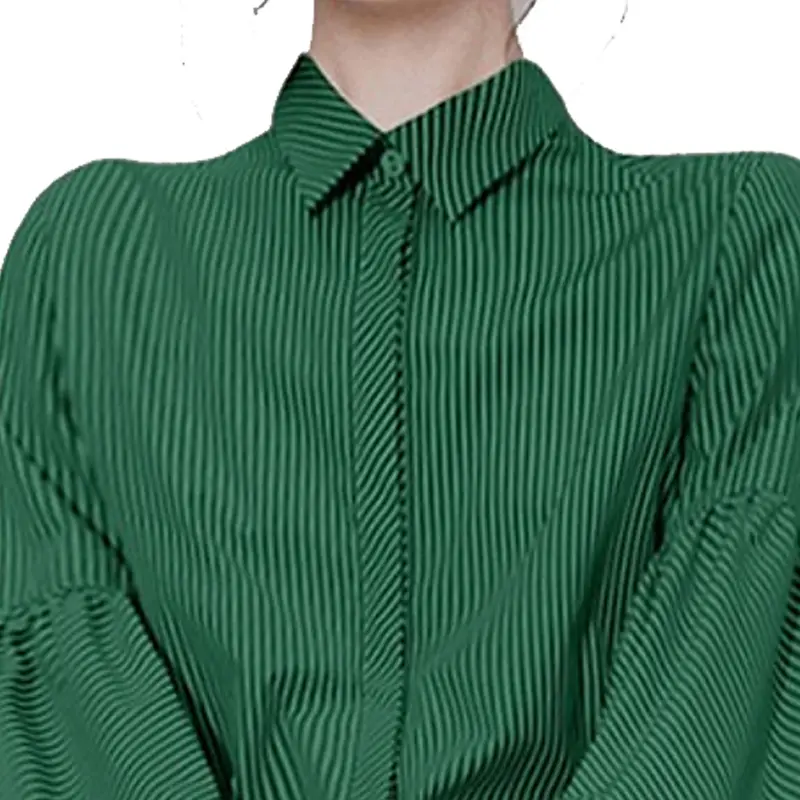SS2359 Cotton high cuff Lantern long Sleeve Stripe Printed Womens Blouse Shirts