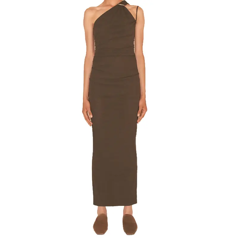SS2324 Tencel Blend Single Shoulder Slim Straight Dress (2)