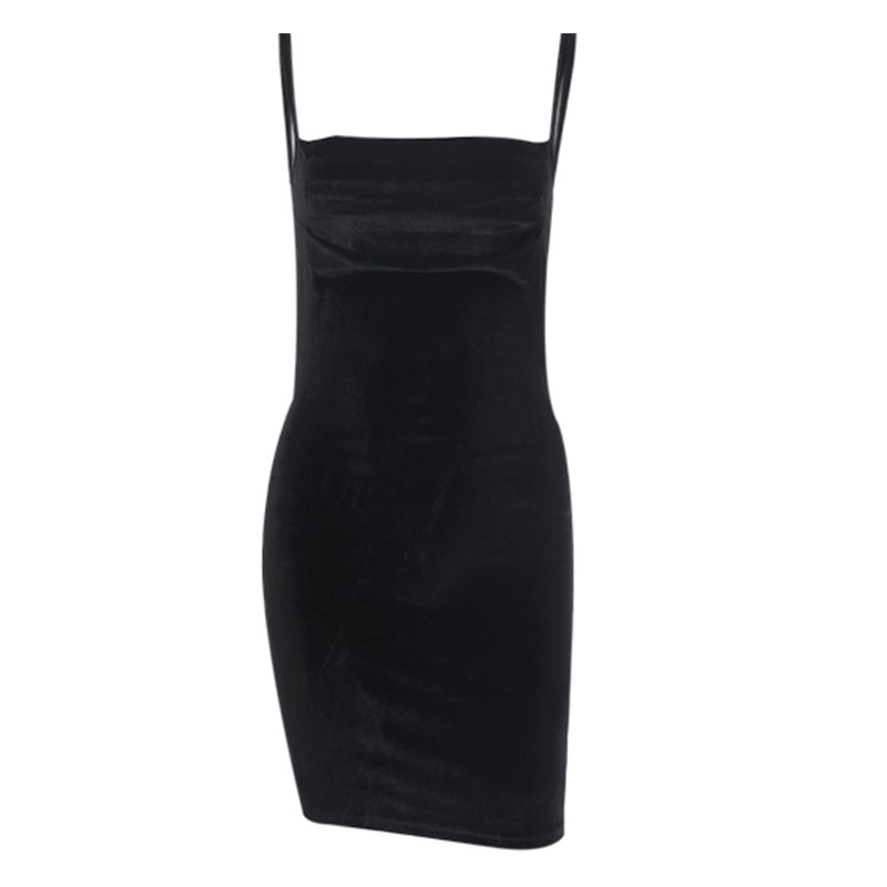 SS2334 Shiny Velvet spandex Straight One Neck Slip mini dress (4)