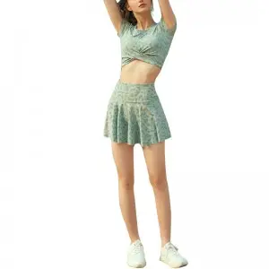 SS230704 Breathable tennis Sport leopard-print set Top and Skirts with hidden shorts