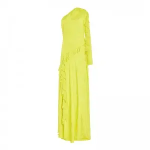 752 Yellow One Shoulder Ruffle Gown Alejandra Alonso Long Max Dress