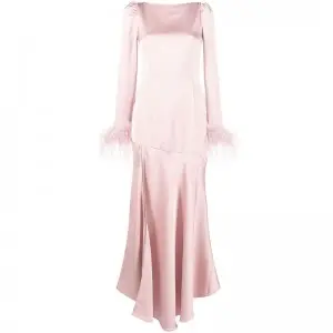 SS2319 Satin Silk Round Neck Long Sleeve Bodice Slim Dress
