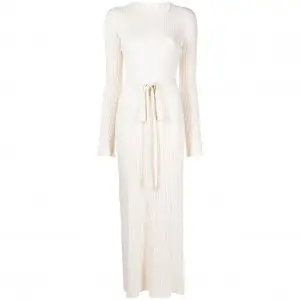 SS2320 Wool Blend tied Cut out Back Round Neck Waistband Kint long dress