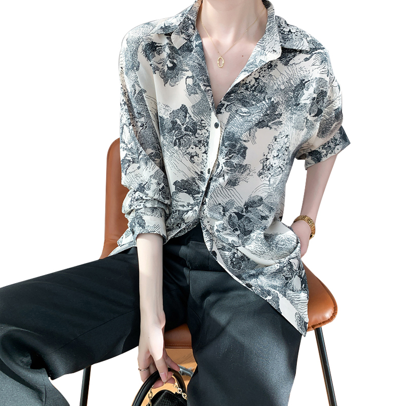 SS2304 Cotton ink digital print long sleeve womens blouse shirts (3)