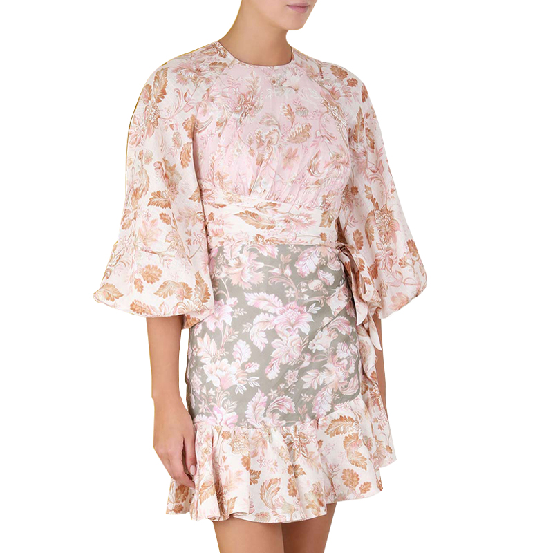 SS2367 Cotton Linen Digital Printed Cut Out Frill Mini Dress  (4)