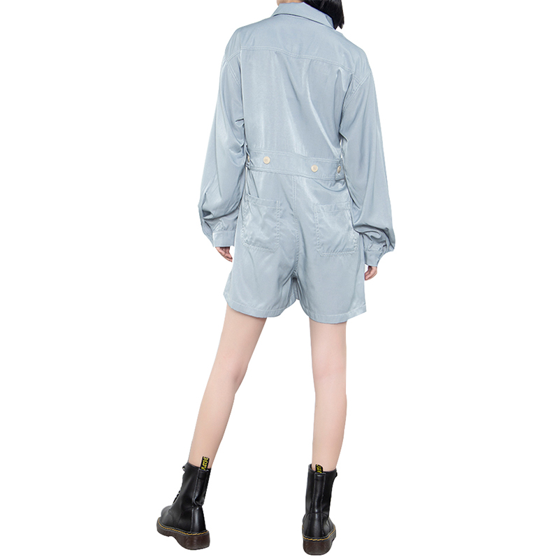 SS23113 Tencel Cotton Wash Blue Shirt Neck long sleeve shorts below Playsuit Jumper (3)