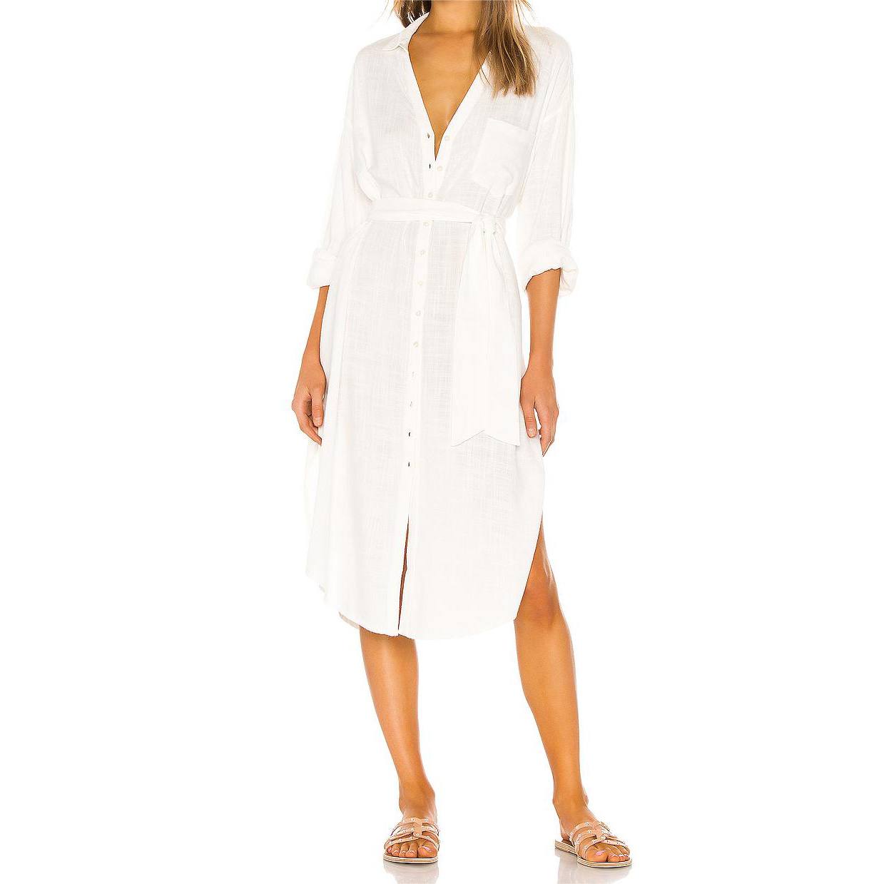 764 Buttoned Shirt With Waist Tie Dress
