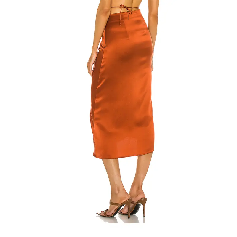 743  Heavy Silk satin Stretch Crinkle Mid high Split Skirts dress