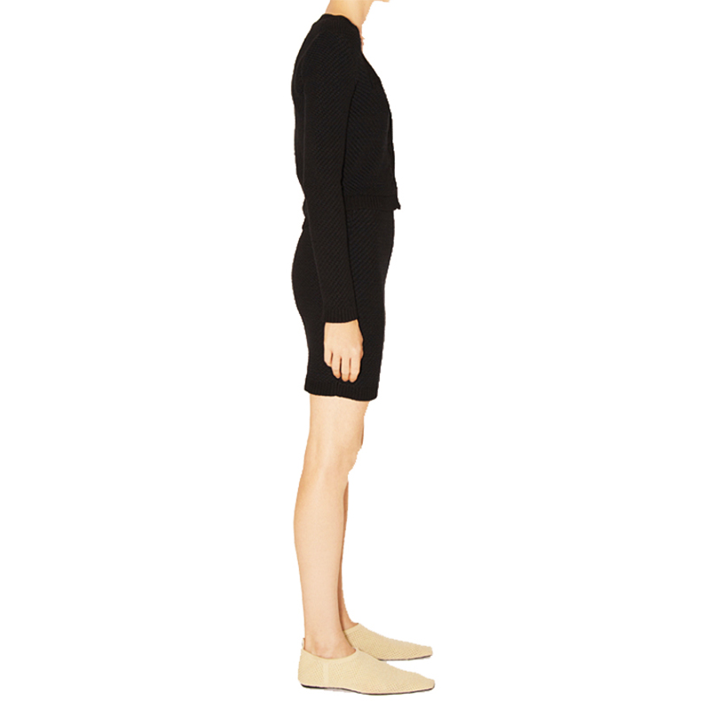 SS2325 Cotton Blend Serge V neck Long Sleeve Mid Dress (3)