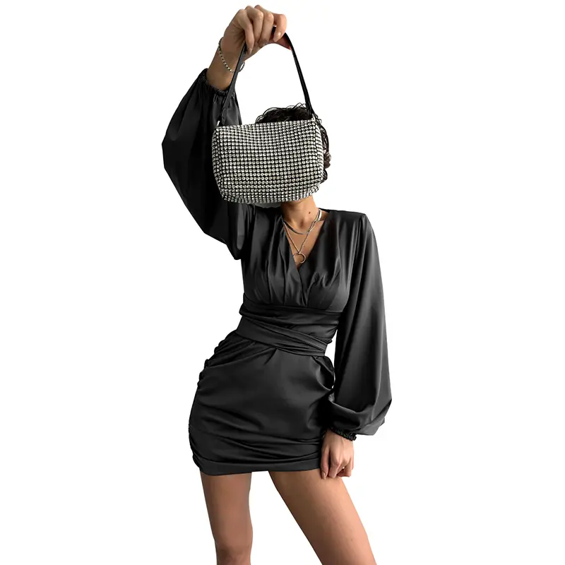 SS2339 Cupro Lantern long Sleeve Womens Blouse Shirts Dress (4)