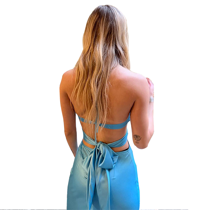 SS23108 Satin Silk Plan Cut Chest Tied Neck tied Waist Backless Long Dress (6)