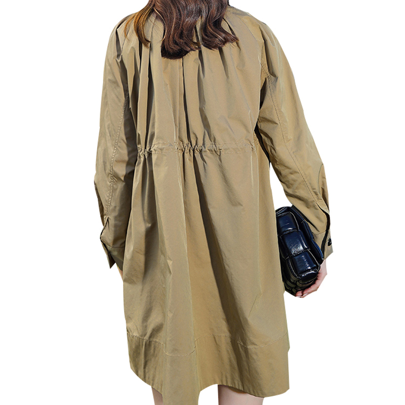 SS23101 Cotton Poplin Khaki Stand Neck Long Jacket Coat (6)