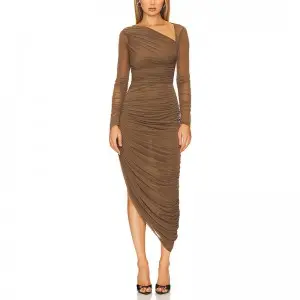 SS230739 Breathabel Recycled Mesh Long Straight Pleated long dress