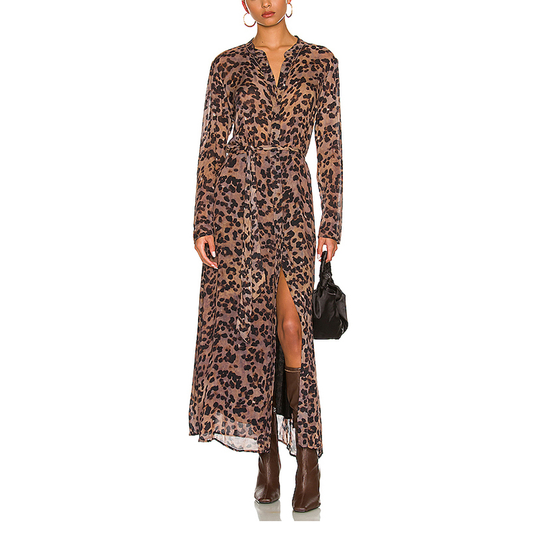 SS2386 Viscose Voile Stand Neck long Sleeve Shirted long dress (1)