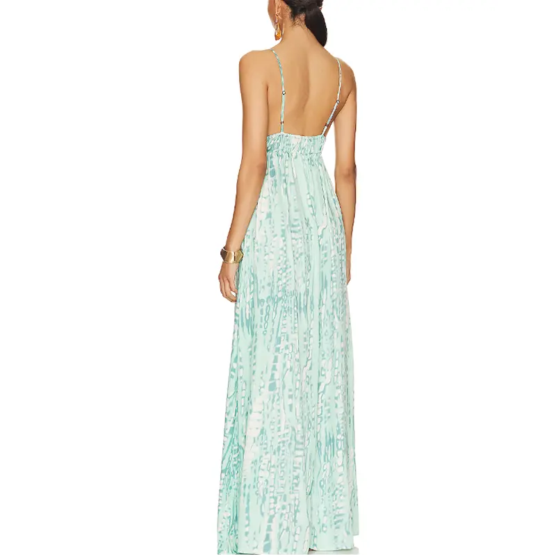 SS230714 Rayon Stripe Digital printed long adjustable strape cup long Lightweight, flowing fabric with ruffled hem Max dress