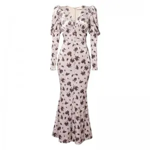 SS2313 Velvet Digital printed Fishtail Skinny Wrap Long dress