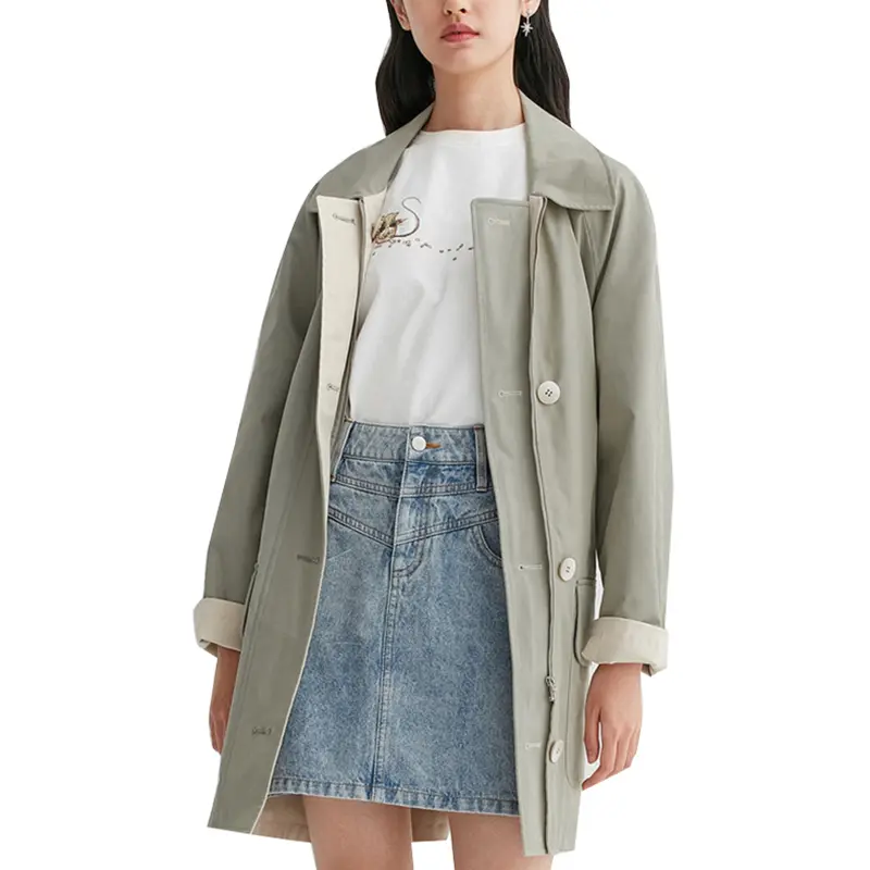 SS23107 Cotton Canvas Square Neck Raglan sleeve Vintage mid Length Jacket Coat